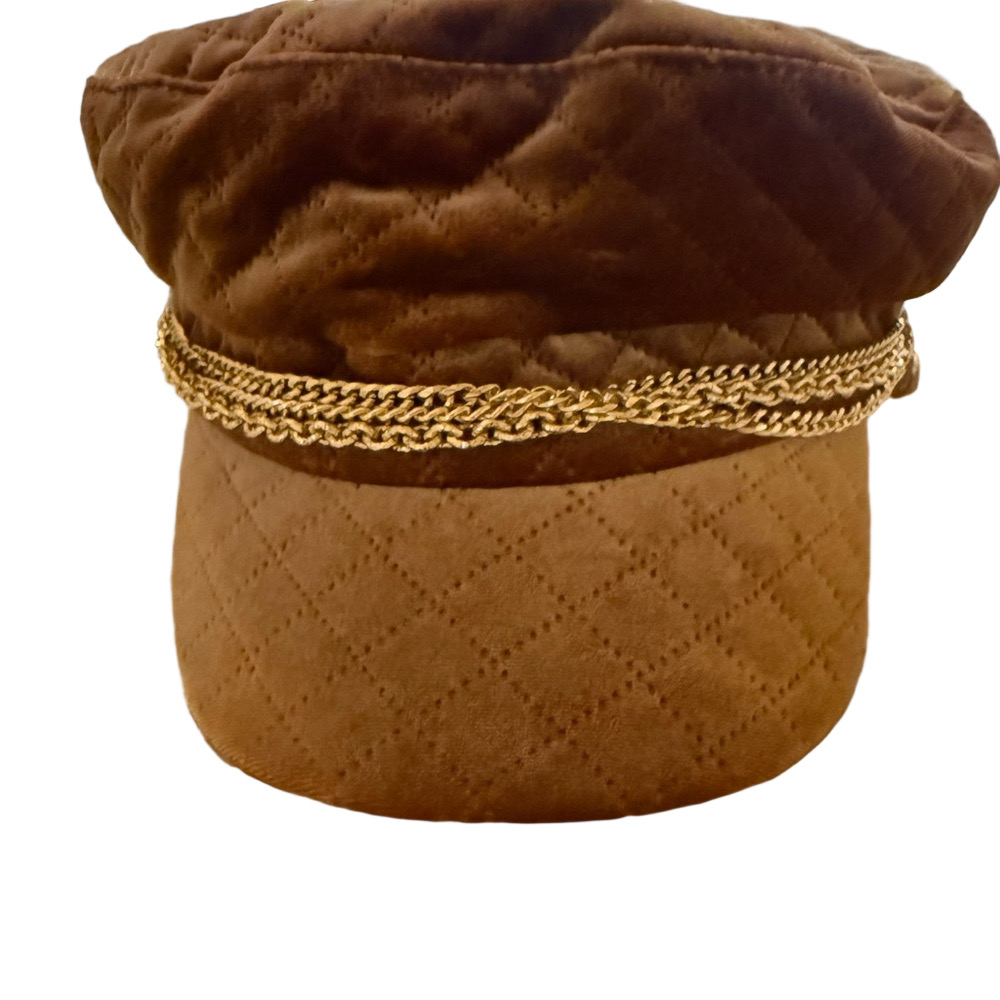 Vince Camuto Gold Quilted Hat with Gold Chain